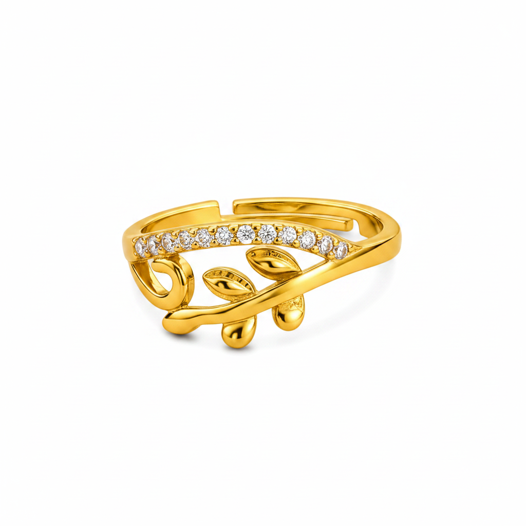 ELURA Nature Inspired Leaf Open Ring with Cubic Zirconia