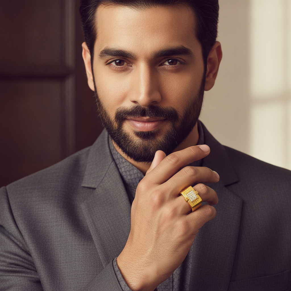 ELURA Regal Square Crystal Signet Ring for Men & Boys