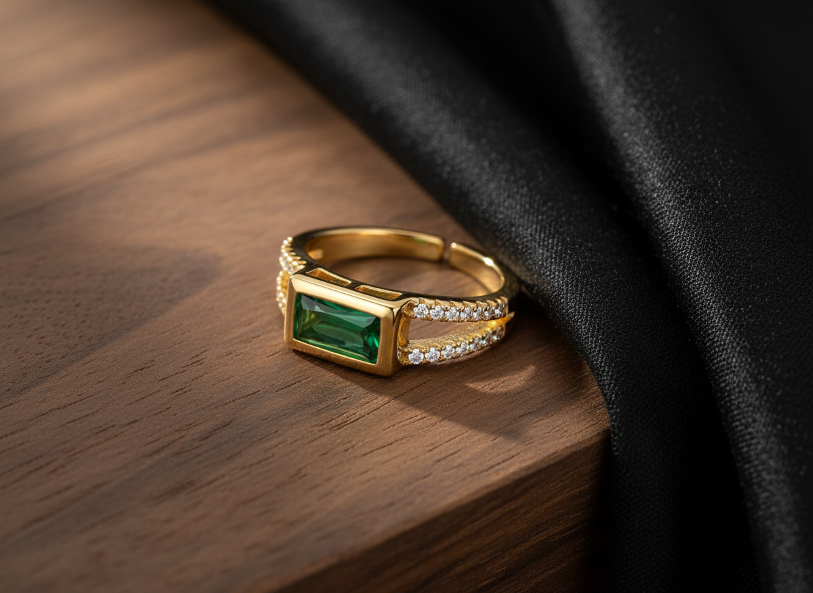 Elura Emerald Royale Dual Band Adjustable Ring