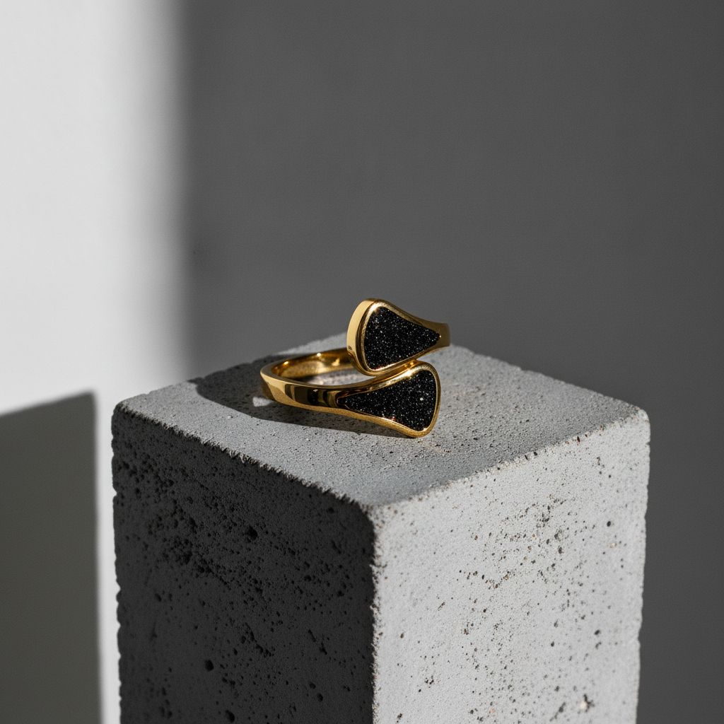 Black Glitter Open Adjustable Ring for Women