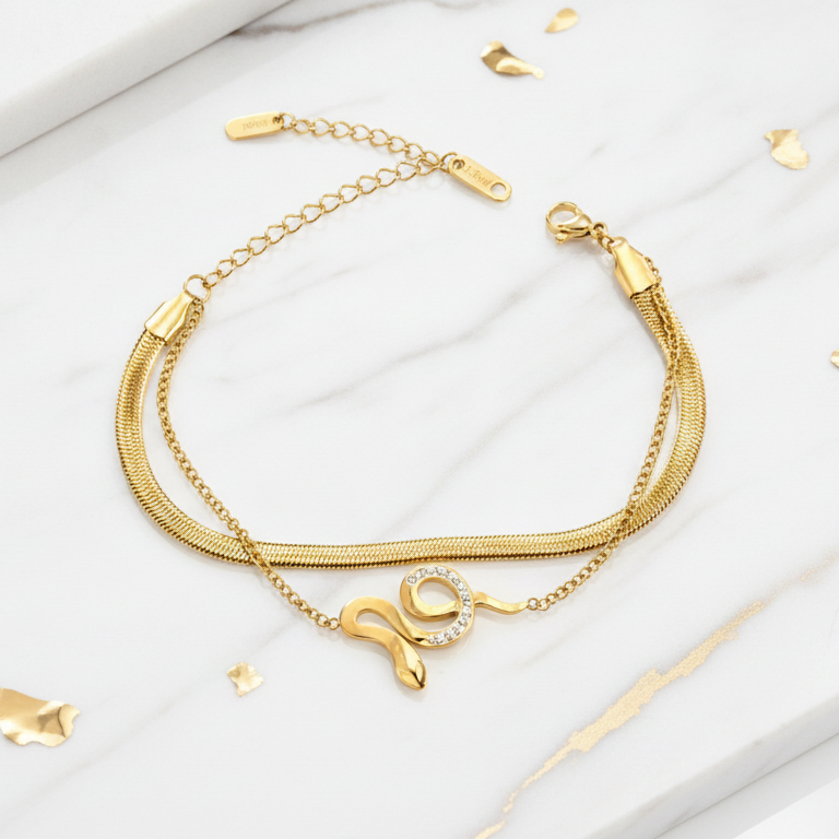 ELURA Snake Charm Double Layer Gold-Plated Bracelet for Women