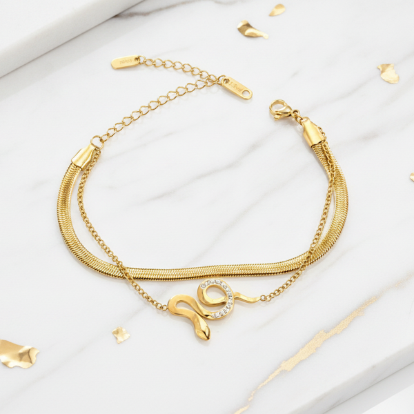 ELURA Snake Charm Double Layer Gold-Plated Bracelet for Women