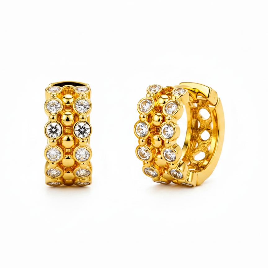 Elura Luxe Crystal Cluster Gold-Toned Huggie Hoop Earrings for Women
