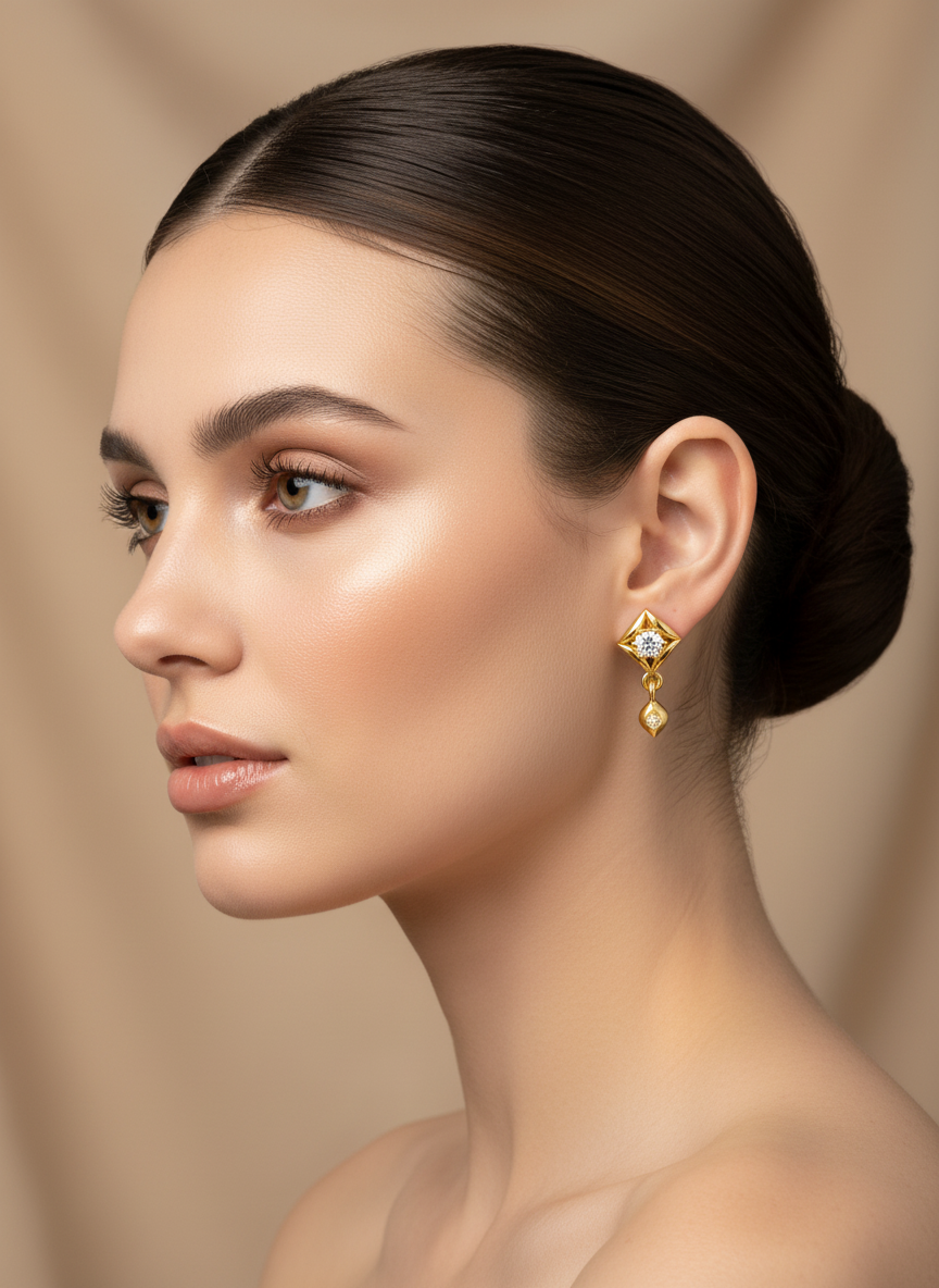 Elura Geometric Crystal Drop Gold-Toned Stud Earrings for Women