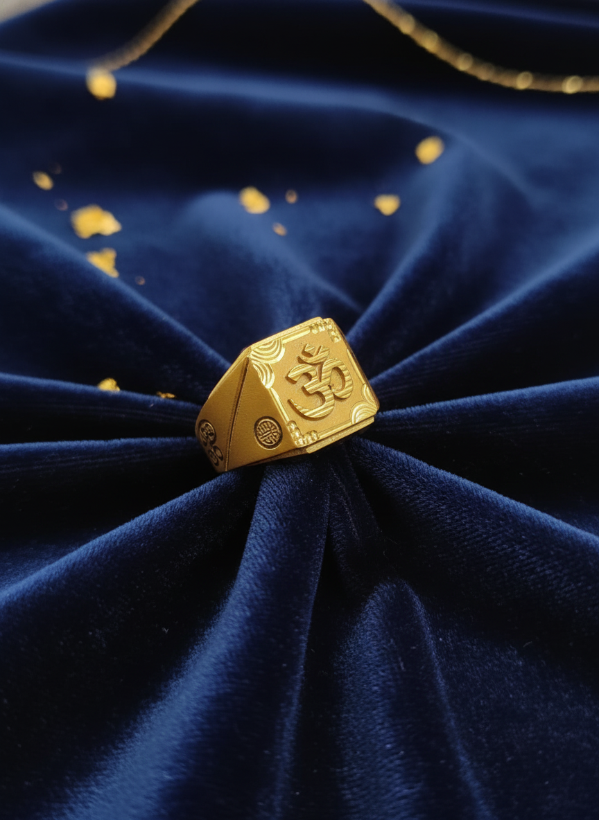 Elura Premium Om Maharaja Gold Signet Ring for Men