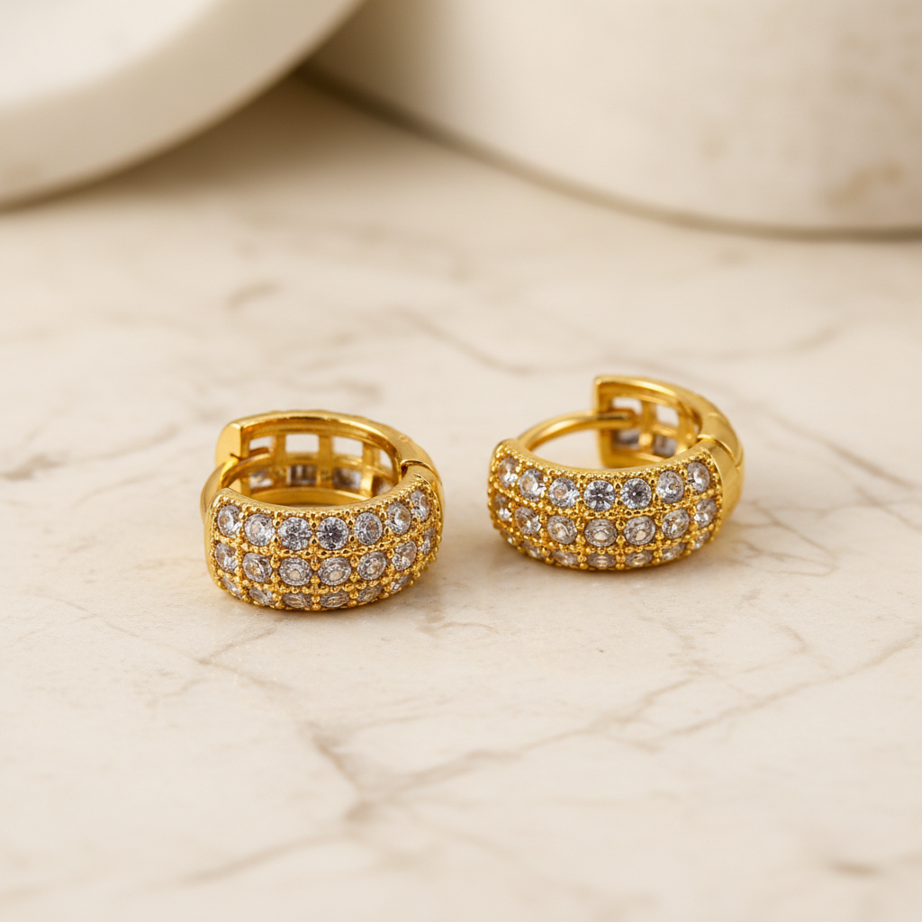 Elura Luxe Pavé Crystal Gold-Toned Huggie Hoop Earrings for Women