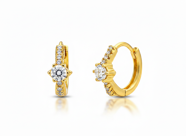 Elura Solitaire Crystal Gold-Toned Huggie Hoop Earrings for Women