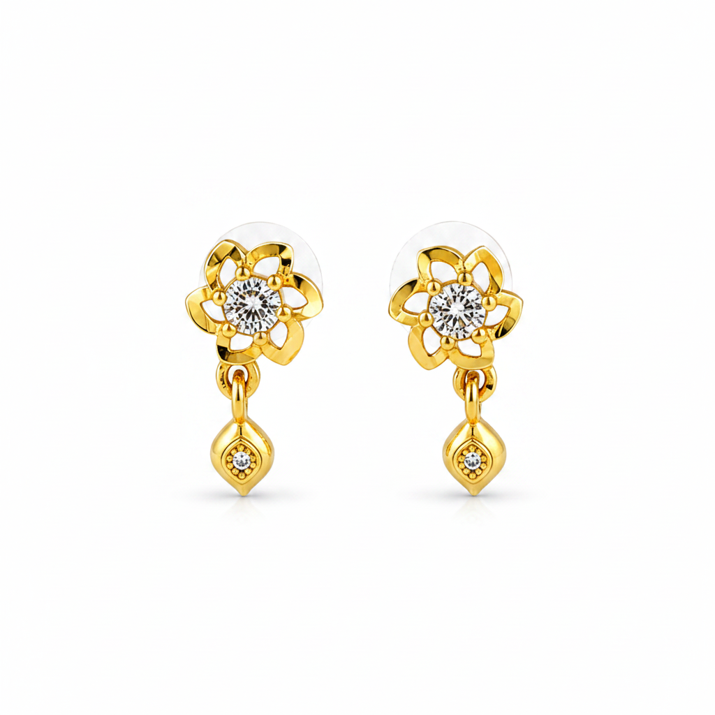 Elura Floral Crystal Drop Gold-Toned Stud Earrings for Women