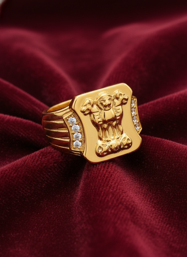 Elura Royal Ashoka Lion Emblem Gold Signet Ring for Men