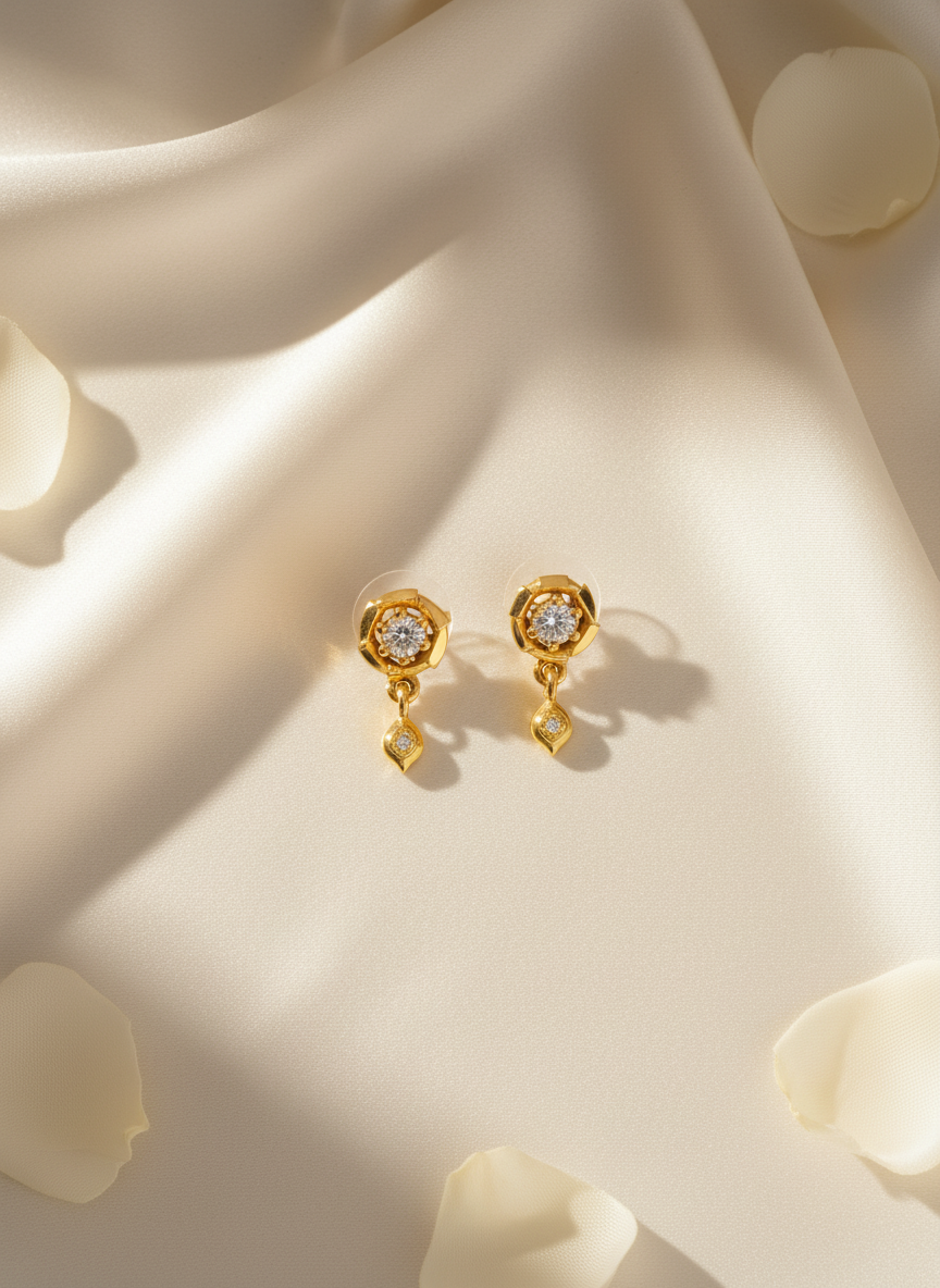 Elura Floral Crystal Drop Gold-Toned Stud Earrings for Women