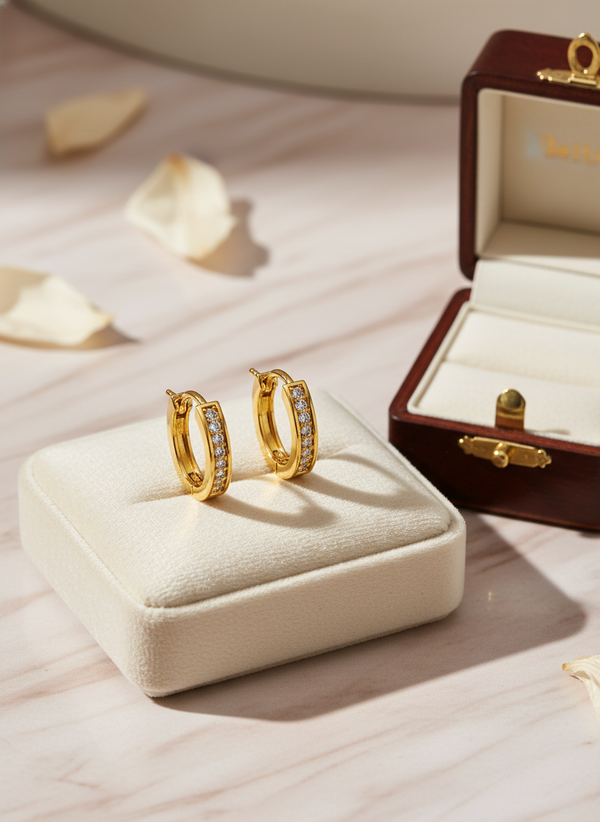 Elura Crystal Line Gold-Toned Hoop Earrings for Women