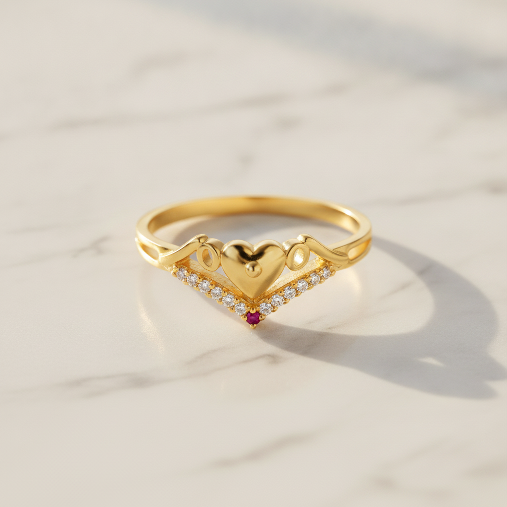 ELURA Stylish Heart Charm Gold Finish Ring for Women