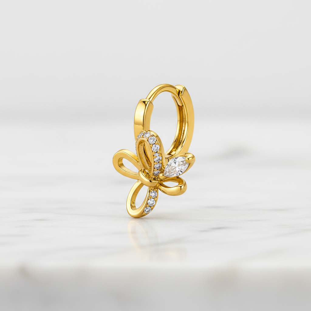 Elura Butterfly Charm Crystal Gold-Toned Hoop Earrings for Women