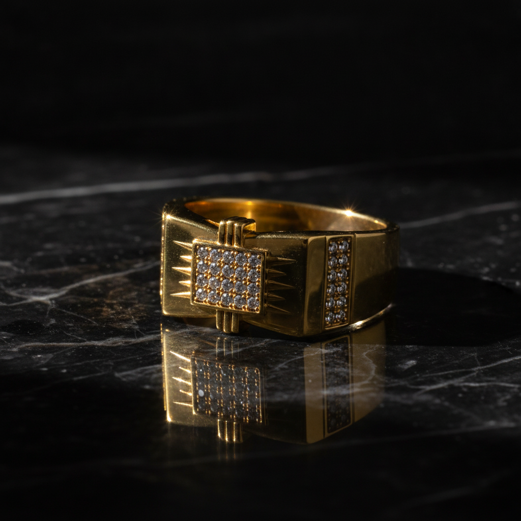 ELURA Regal Square Crystal Signet Ring for Men & Boys