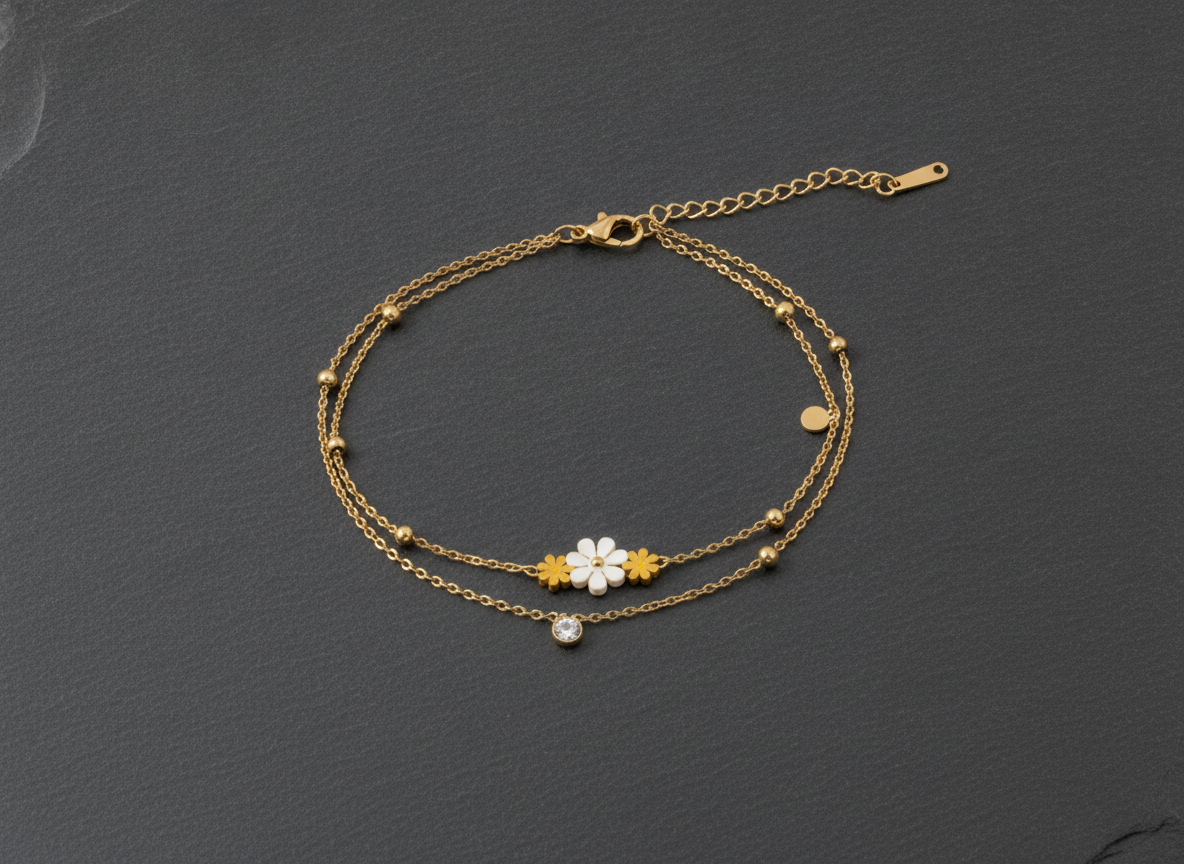 ELURA Double Layer Daisy Charm Bracelet for Women