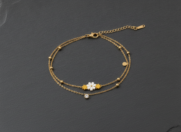 ELURA Double Layer Daisy Charm Bracelet for Women