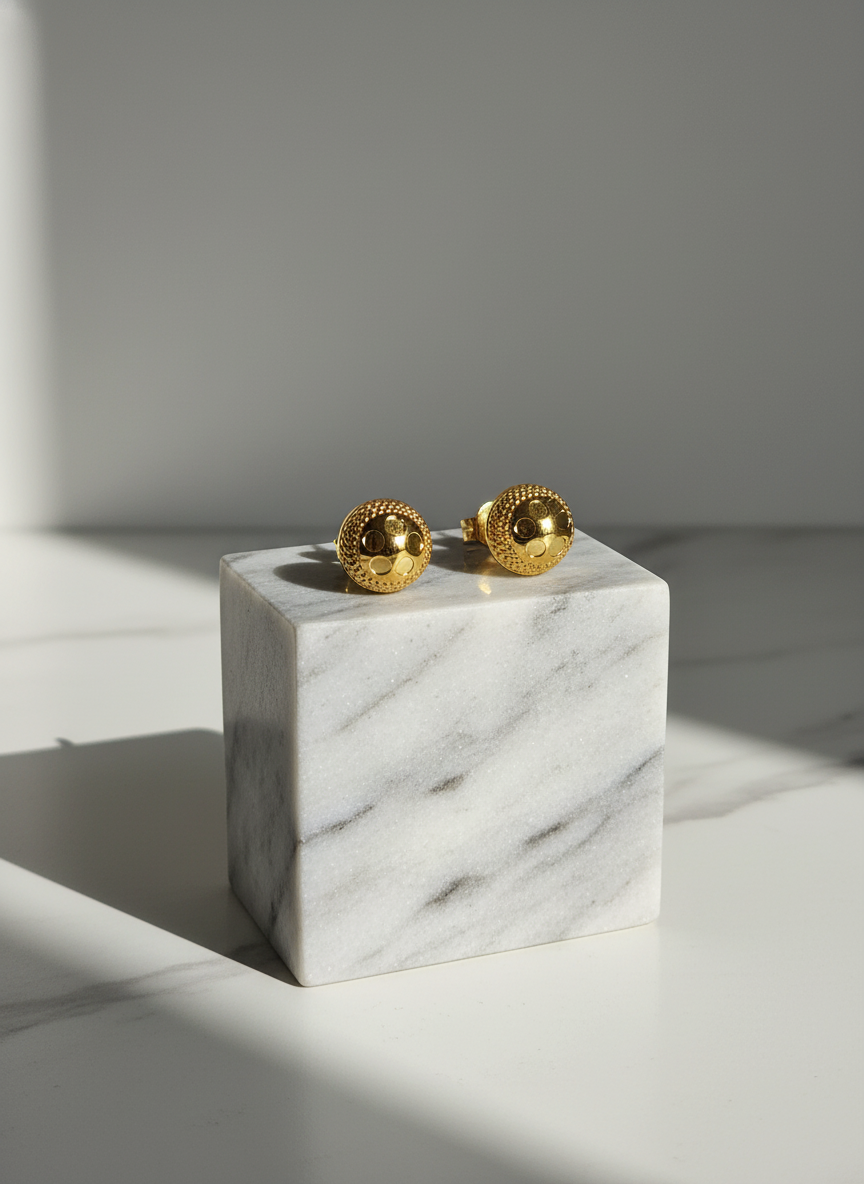 Elura Textured Gold-Toned Round Stud Earrings for Women