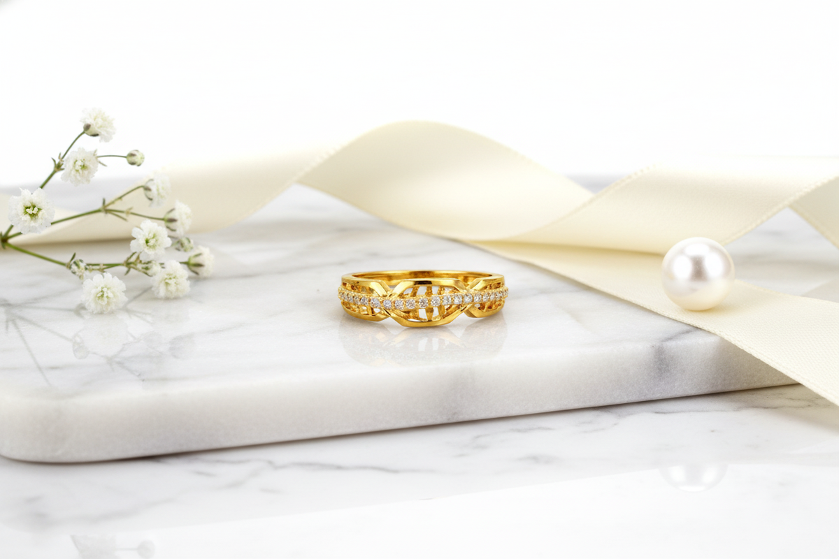 Elura Crystal Infinity Twist Gold Ring for Women