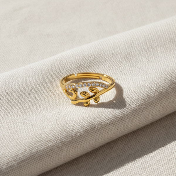 ELURA Nature Inspired Leaf Open Ring with Cubic Zirconia