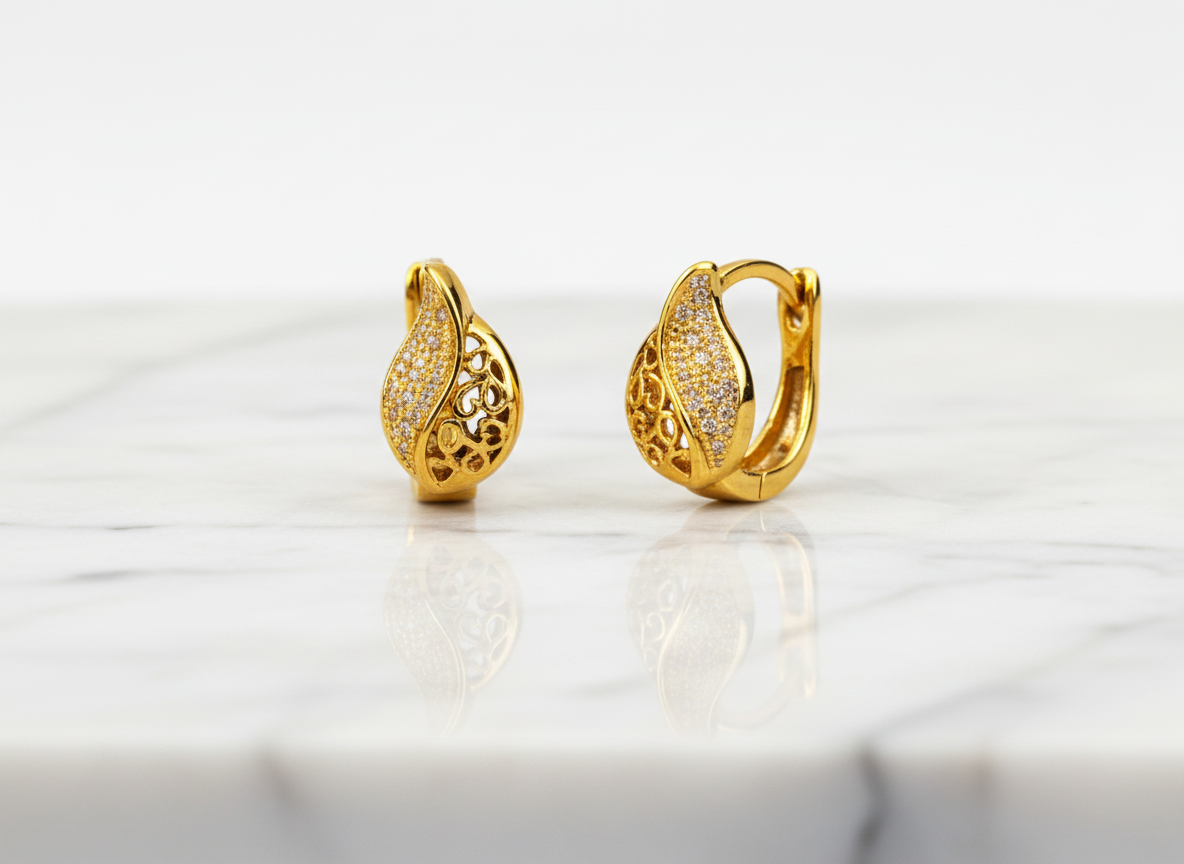 Elura Leaf Design Gold-Toned Hoop Earrings for Women