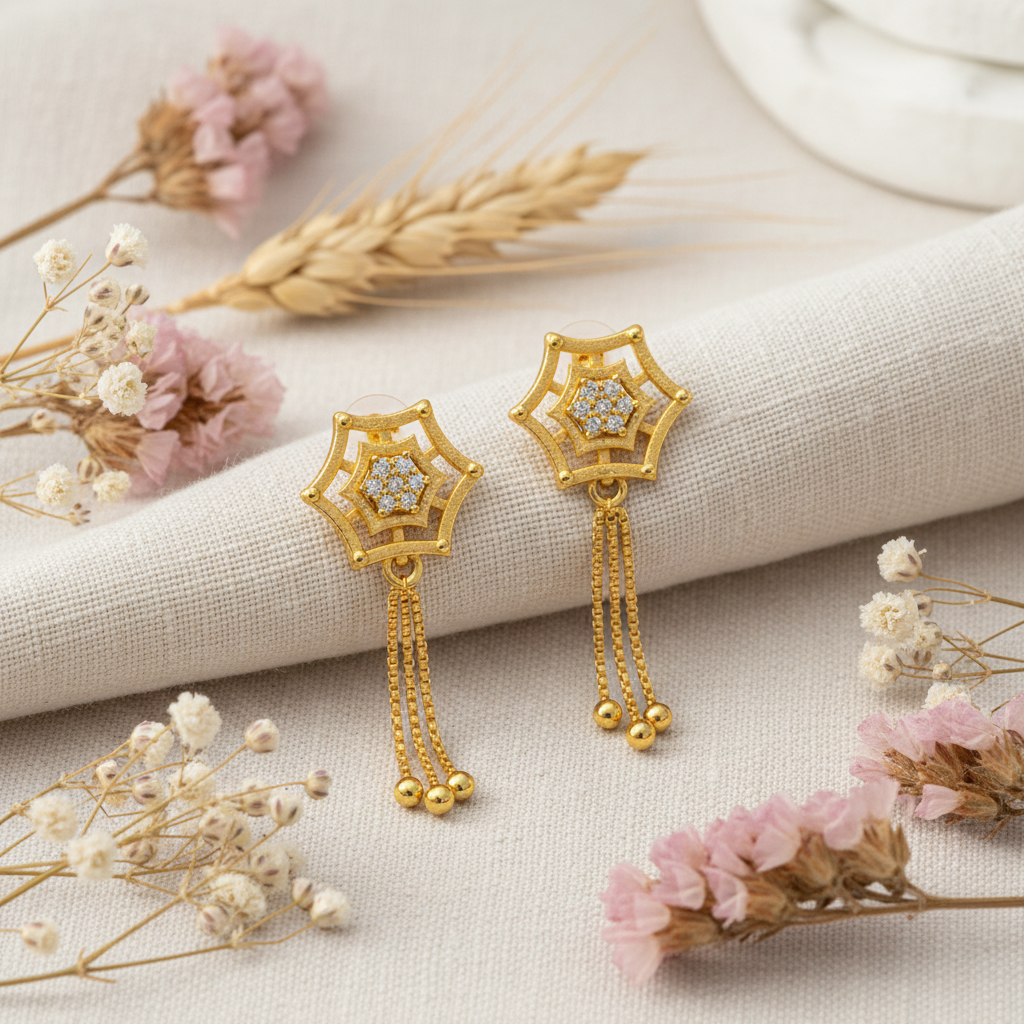 Elura Star Charm Tassel Crystal Earrings