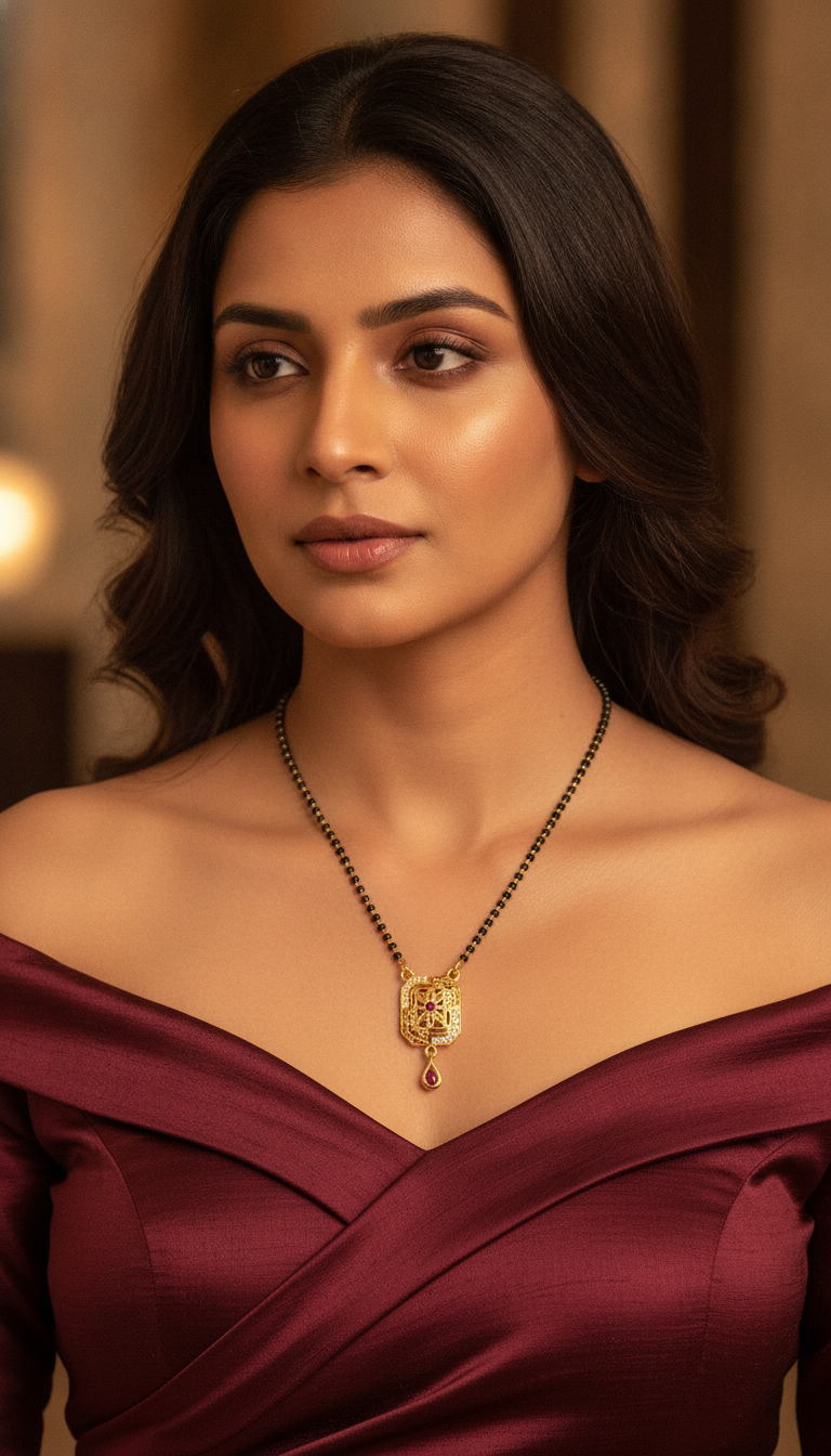 ELURA Traditional Black Bead Mangalsutra with Elegant Pendant