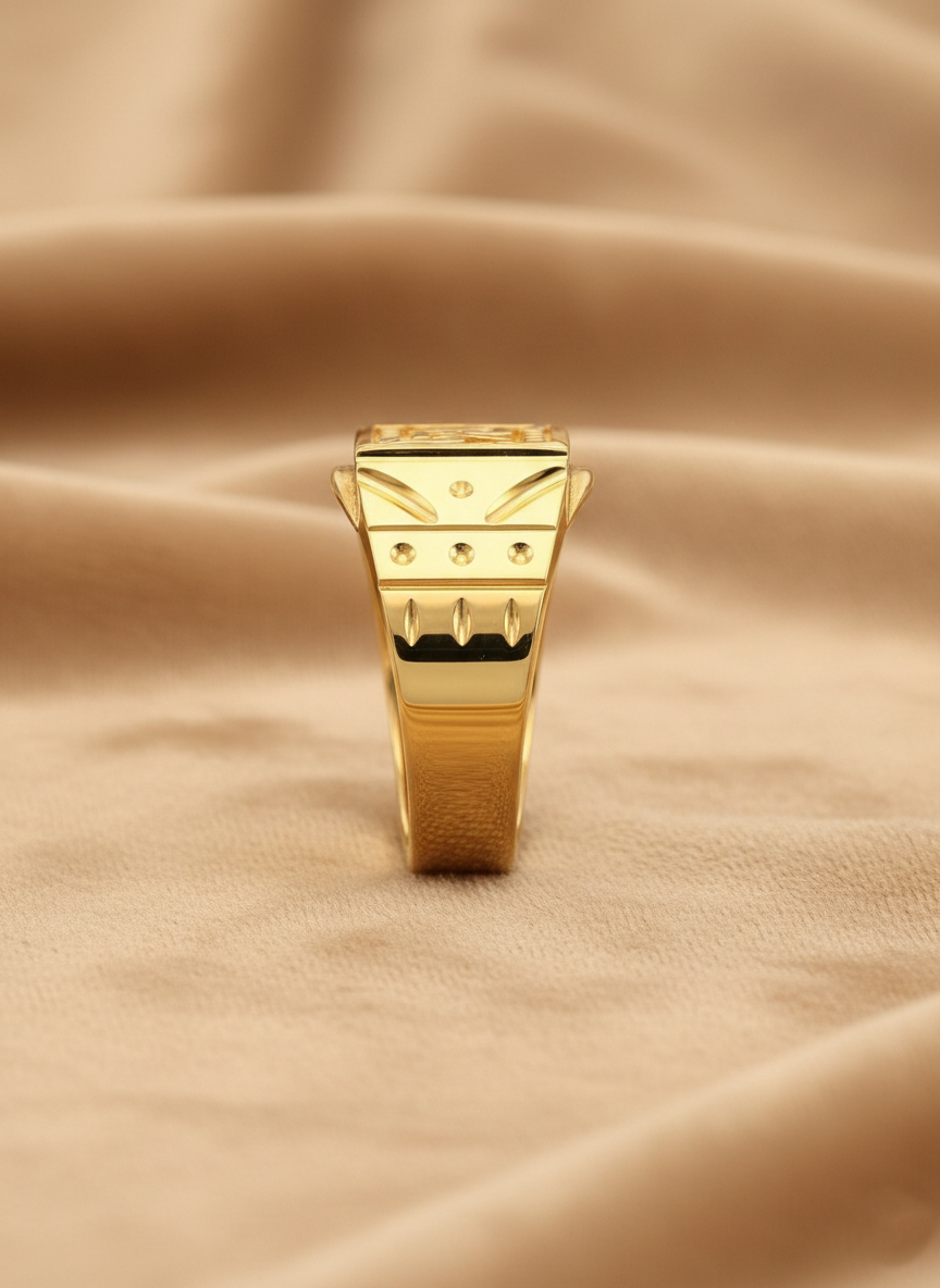 Elura Royal Engraved Square Signet Gold Ring for Men