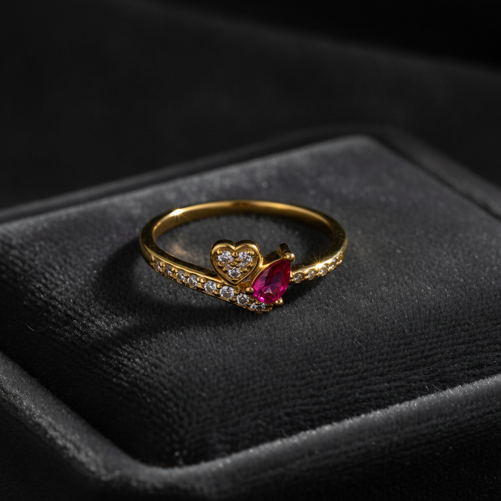 ELURA Romantic Heart & Pear Cut Ruby Stone Ring for Women