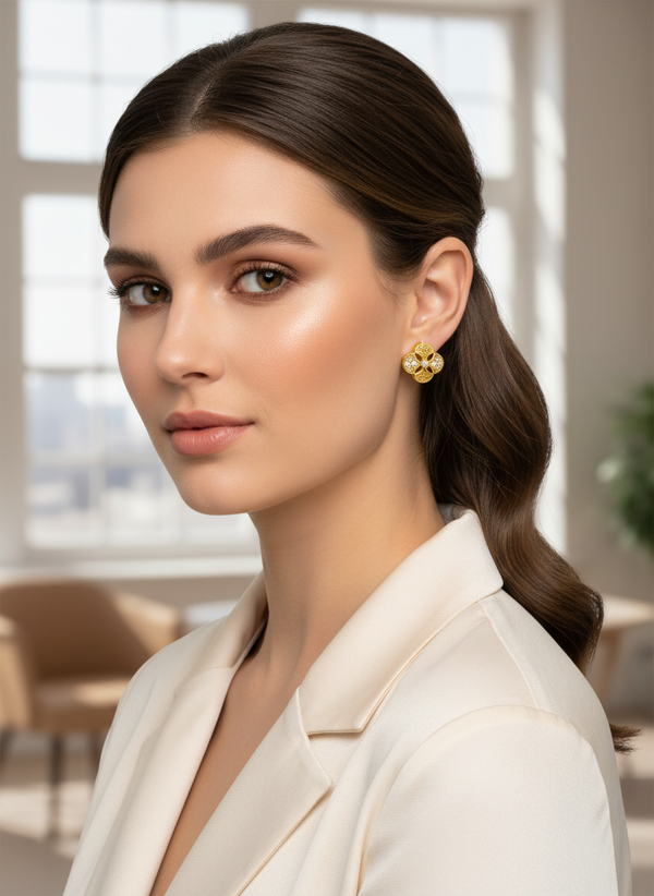 Elura Floral Gold Plated Hoop Earrings for Women & Girls