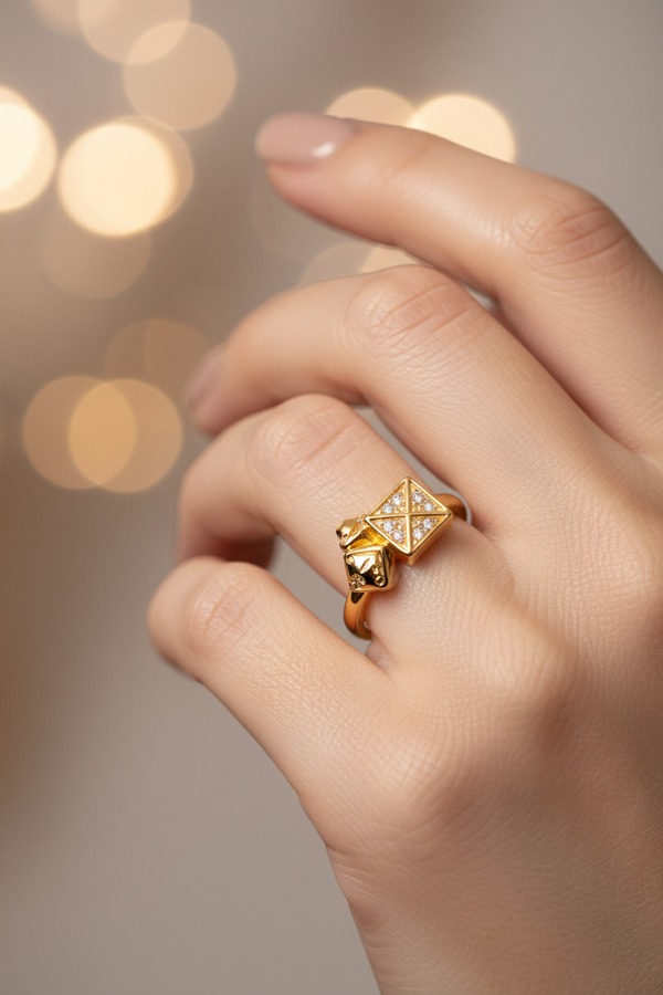 Elura Royal Geometric Diamond Accent Gold Ring for Women
