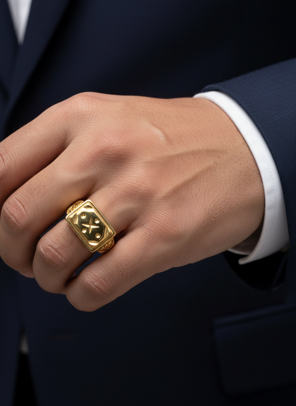 ELURA Luxury Men’s Ring with Star Engraved Rectangular Design