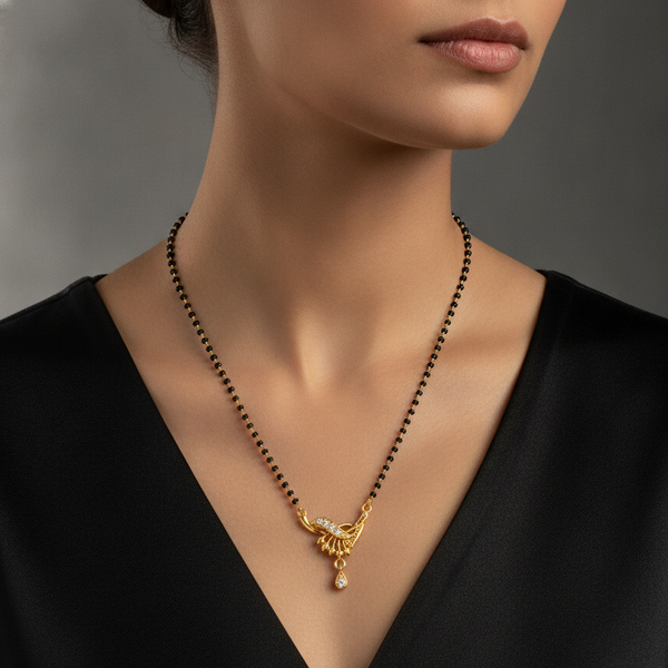ELURA Classic Black Bead Mangalsutra with Designer Pendant