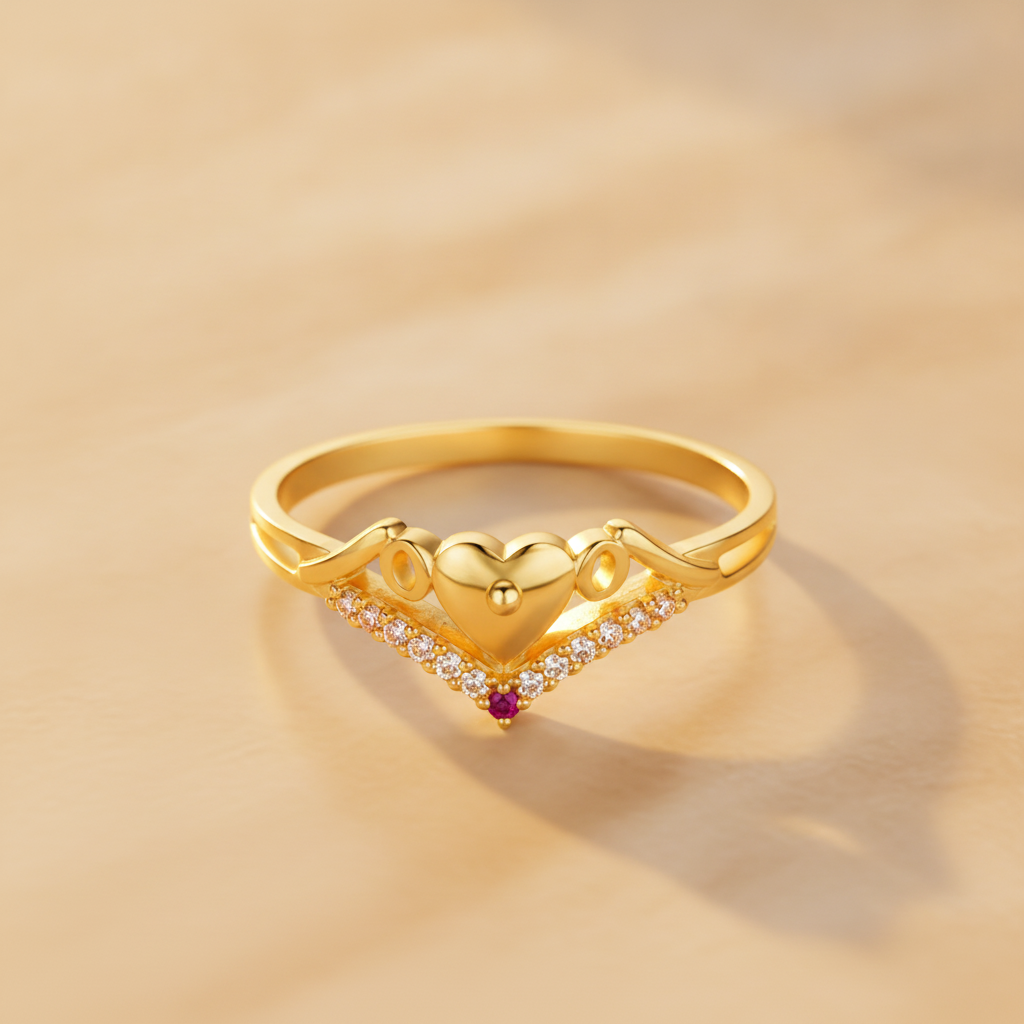 ELURA Stylish Heart Charm Gold Finish Ring for Women