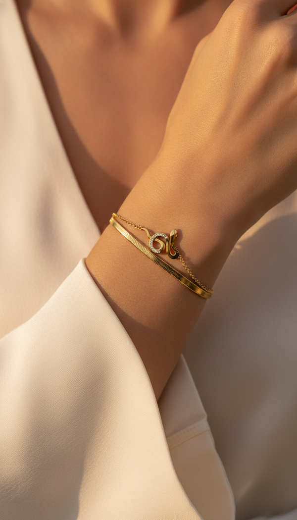 ELURA Snake Charm Double Layer Gold-Plated Bracelet for Women