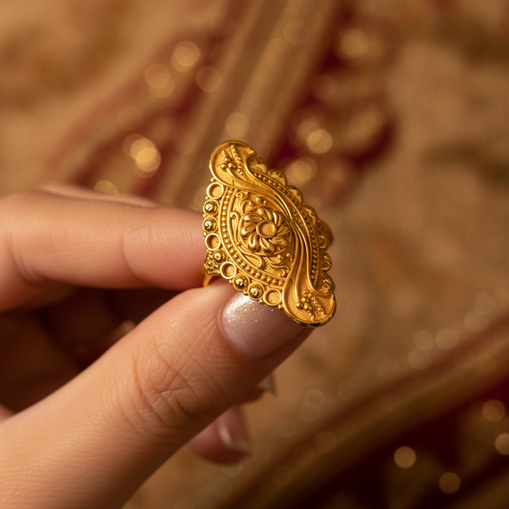 ELURA Traditional Floral Filigree Adjustable Ring for Women