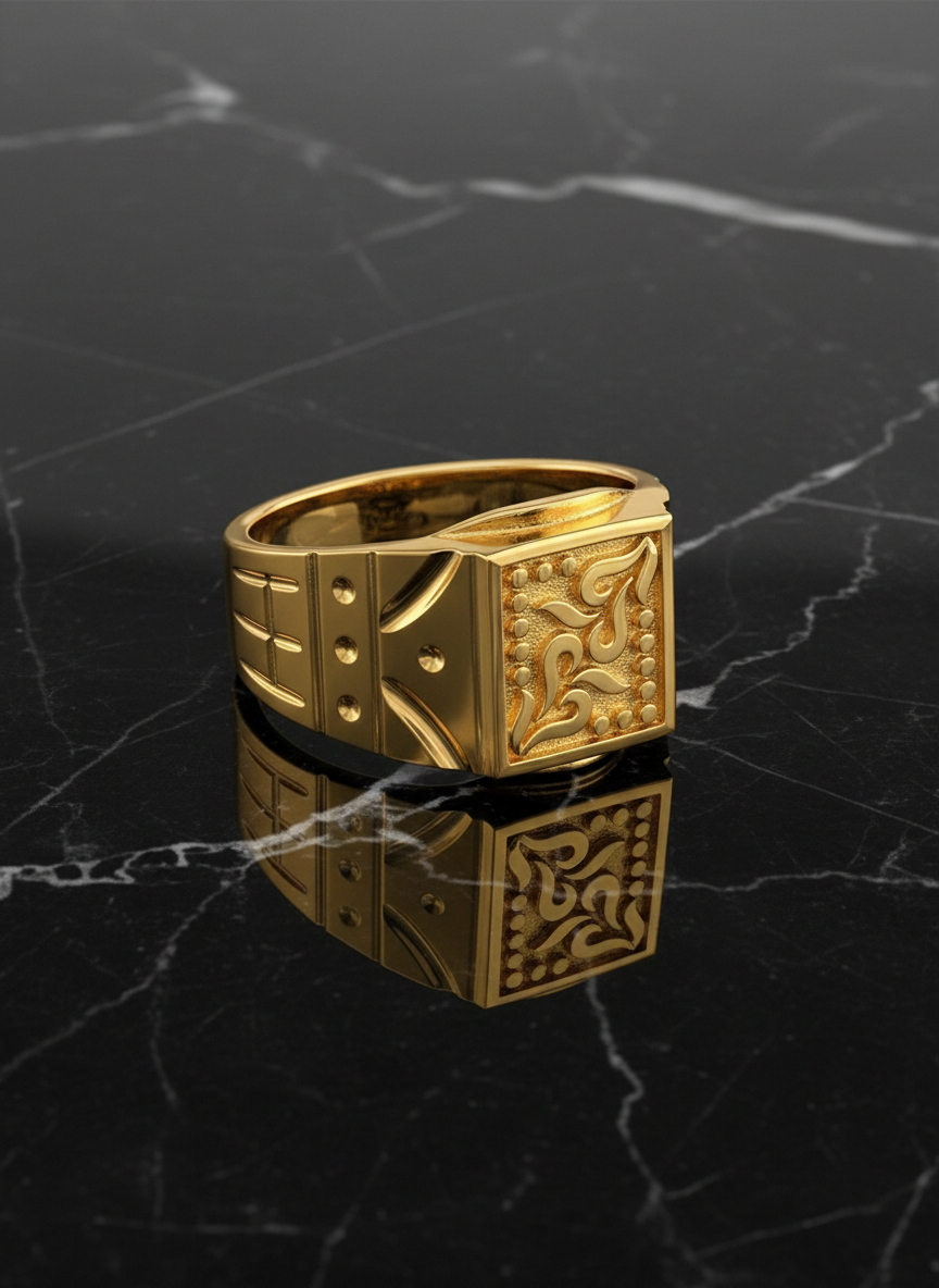 Elura Royal Engraved Square Signet Gold Ring for Men