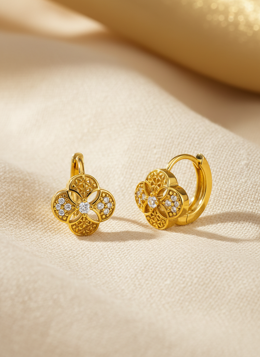 Elura Floral Gold Plated Hoop Earrings for Women & Girls