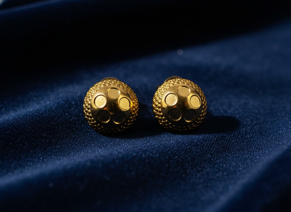 Elura Textured Gold-Toned Round Stud Earrings for Women