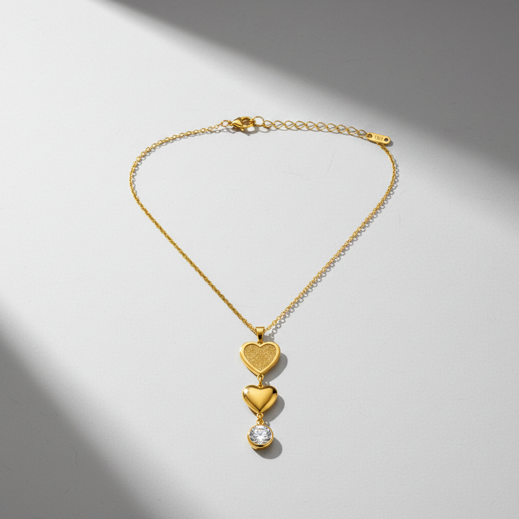 Golden Double Heart Crystal Pendant Necklace for Women