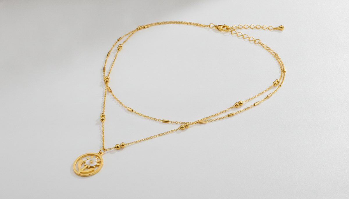 Golden Daisy Flower Layered Necklace for Women