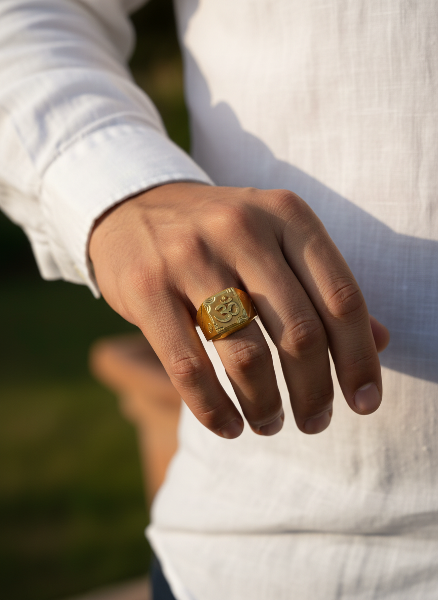 Elura Premium Om Maharaja Gold Signet Ring for Men