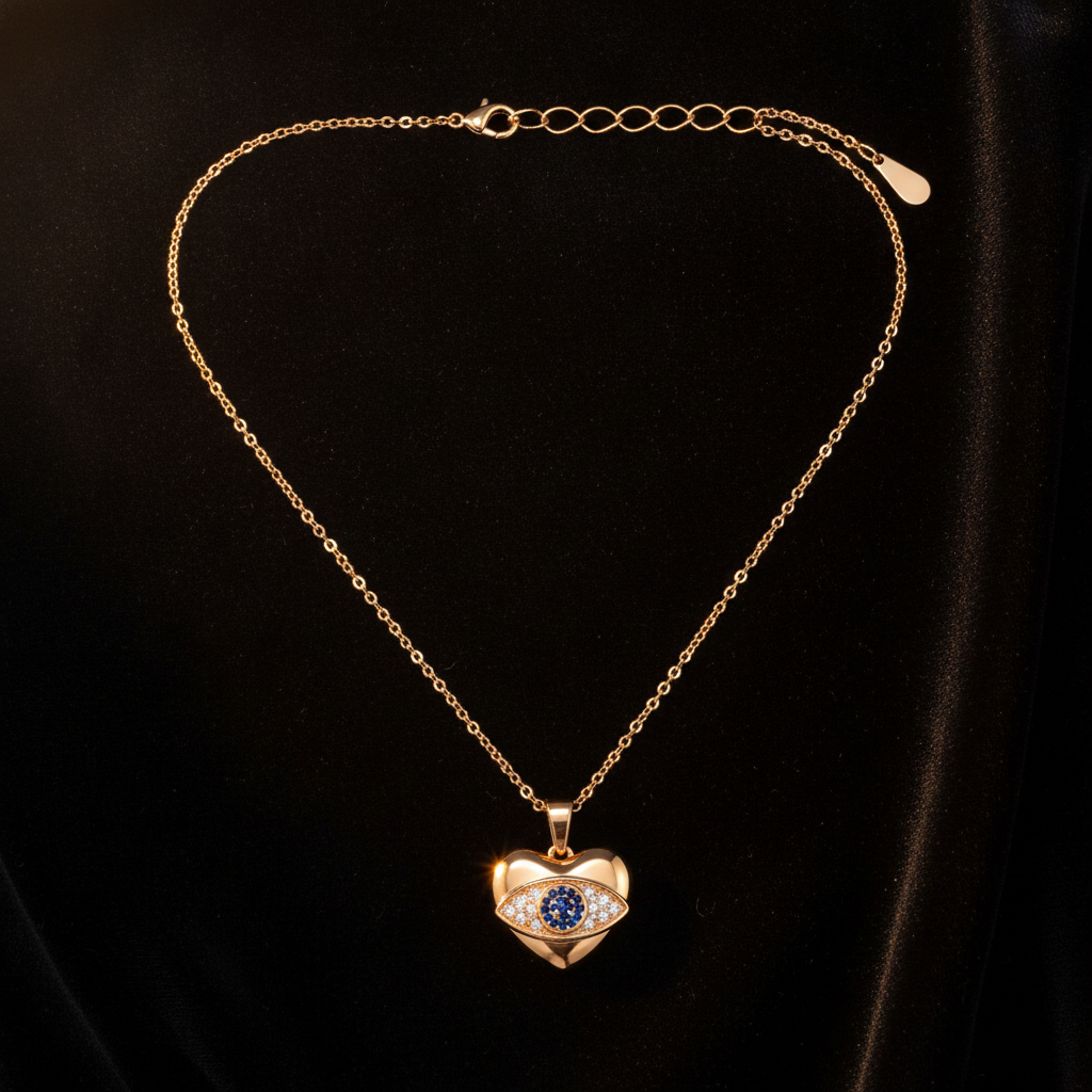 Lucky Evil Eye Heart Pendant Chain Necklace for Women