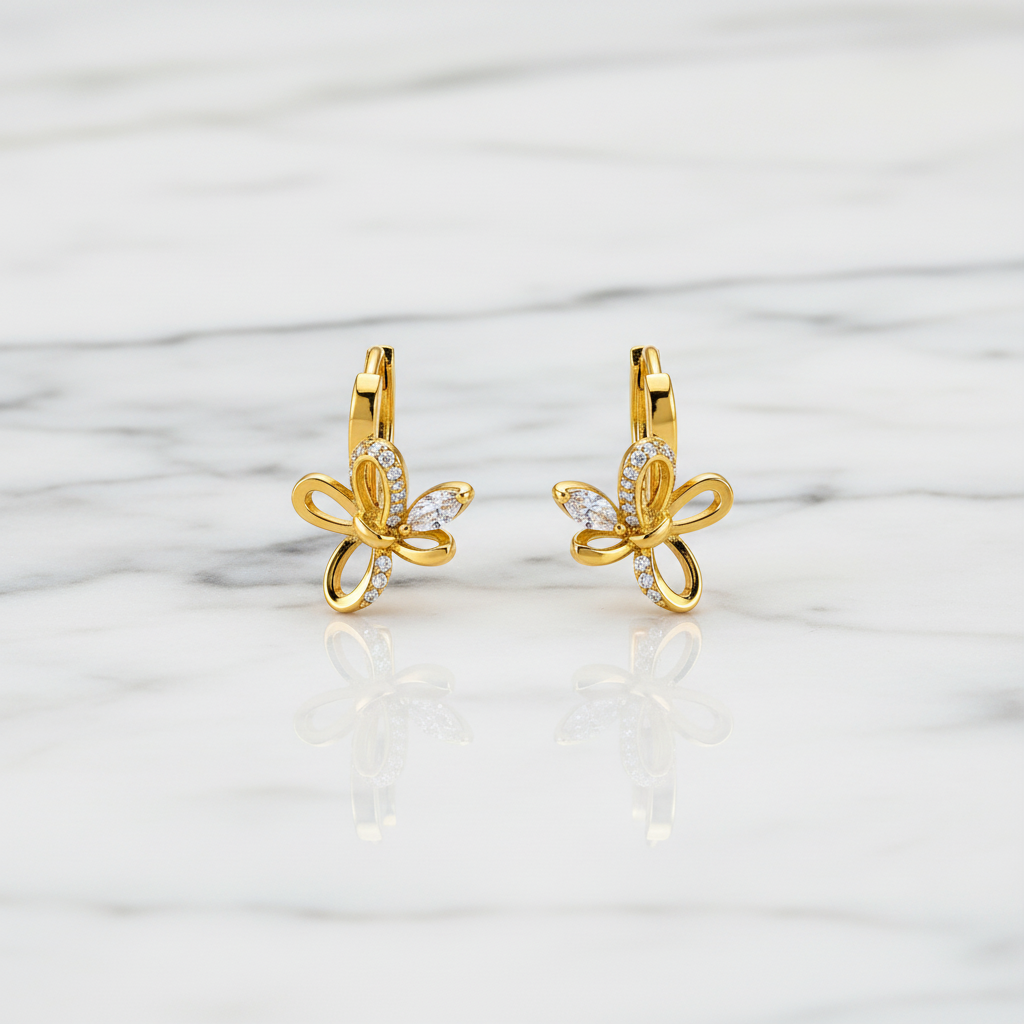 Elura Butterfly Charm Crystal Gold-Toned Hoop Earrings for Women