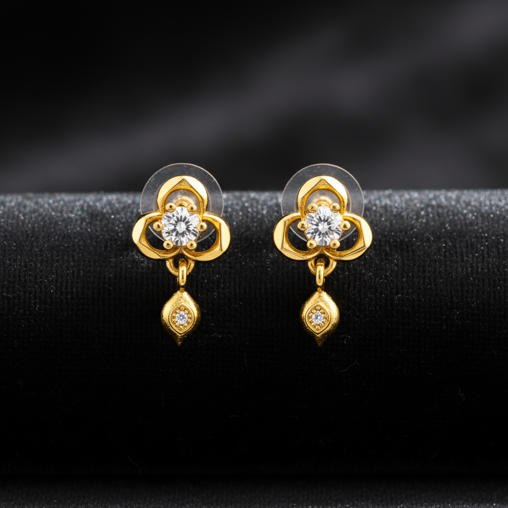 Elura Clover Crystal Drop Gold-Toned Stud Earrings for Women
