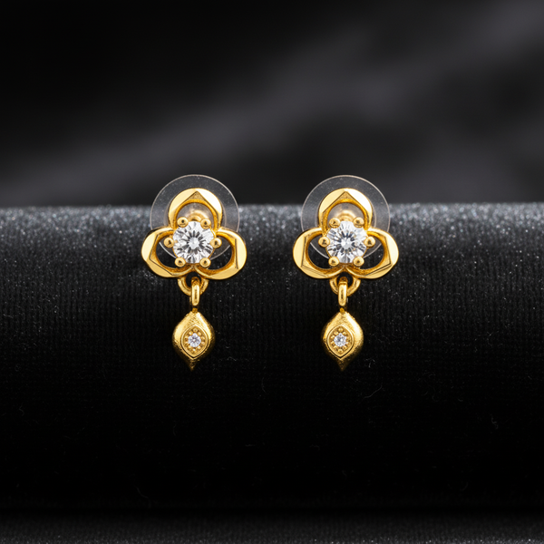 Elura Clover Crystal Drop Gold-Toned Stud Earrings for Women