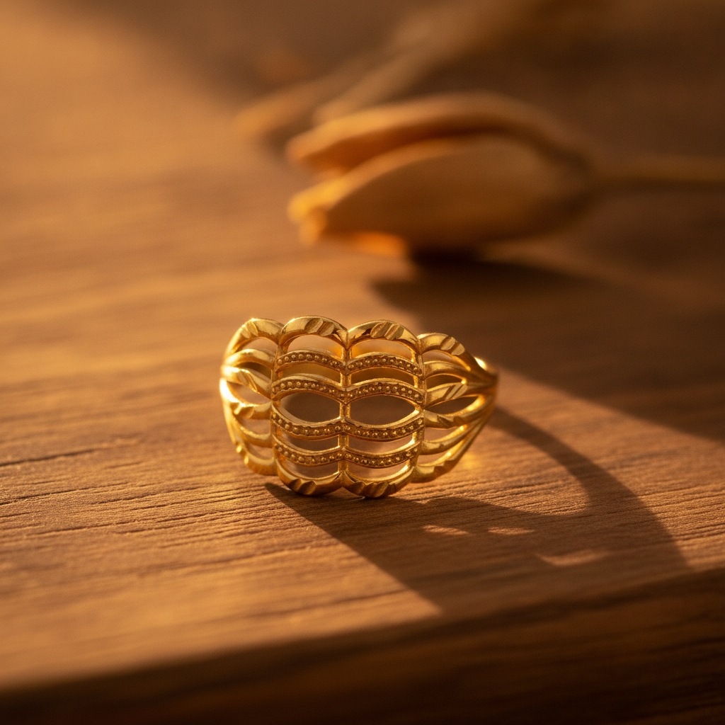 Elegant Wave Filigree Gold Plated Ring for Women