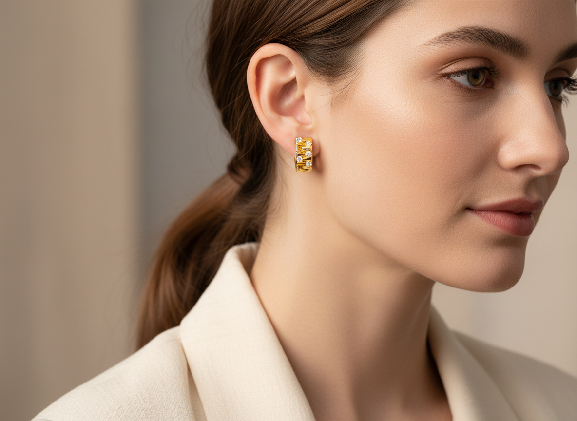 Elura Geometric Crystal Gold-Toned Huggie Hoop Earrings for Women