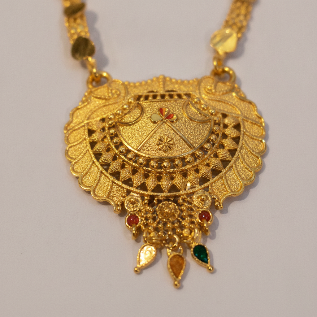 ELURA Royal Heritage Black Bead Mangalsutra with Antique Peacock Pendant