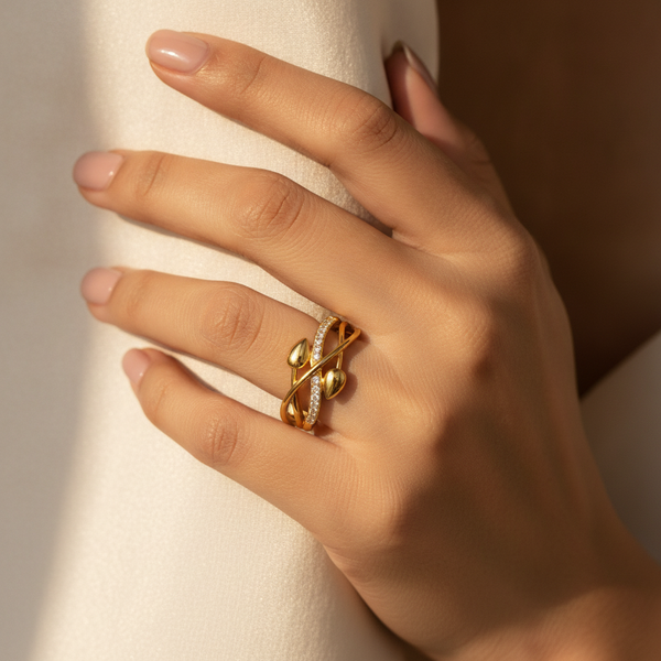 ELURA Infinity Leaf CZ Adjustable Ring for Women