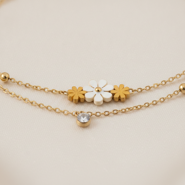 ELURA Double Layer Daisy Charm Bracelet for Women